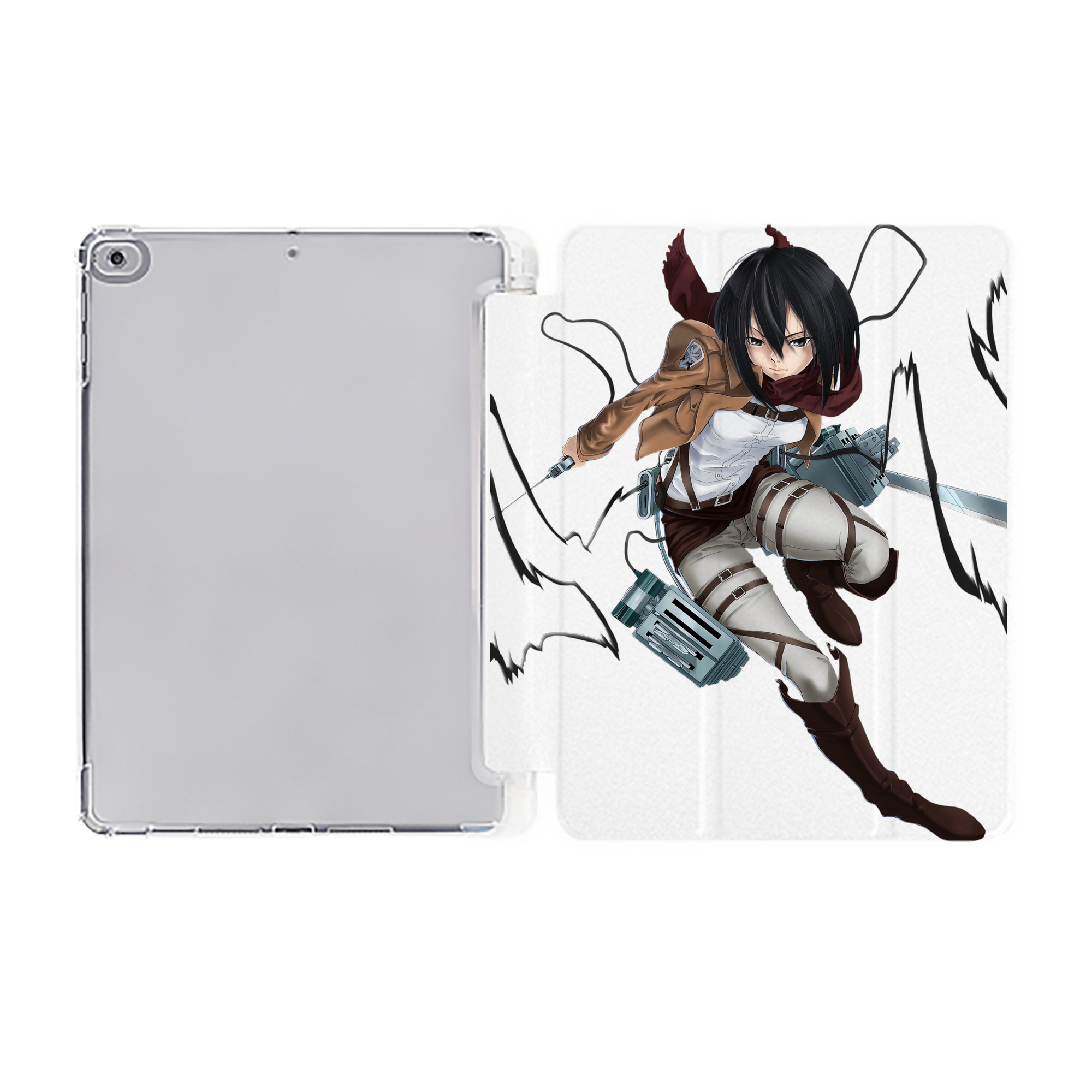 （画像用） 進撃の巨人 ミカサ·アッカーマン Attack on Titan Mikasa Ackerman IPad ケース ペン収納付き 三つ折りスタンド PUレザー×シリコン 対応機種9.5/10.5/10.9インチ